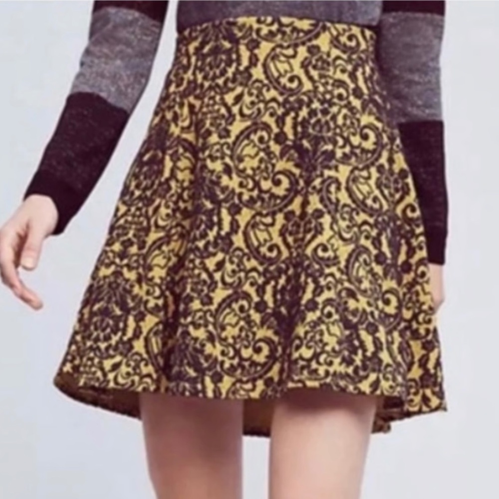 Anthropologie Maeve jacquard contrast mini skater circle skirt, xs